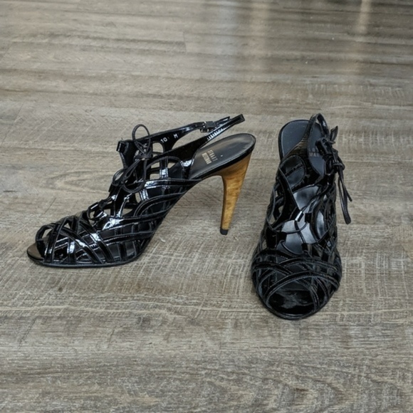 Stuart Weitzman black patent leather sandals - Picture 4 of 6